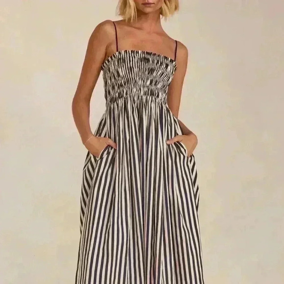 Dresses & Skirts - BOUTIQUE black white striped smocked dress